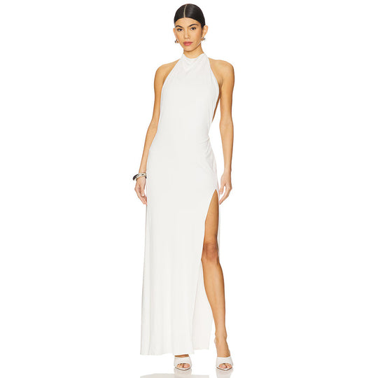 Damen Elegantes Maxikleid mit hochgeschlossenem Design und seitlichem Schlitz EB