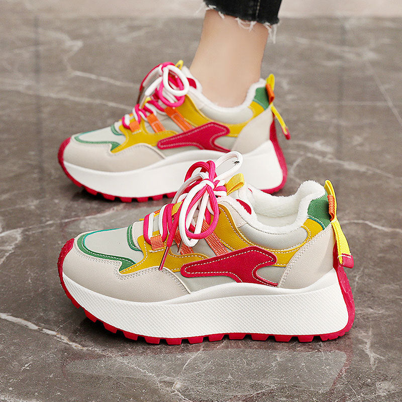 Damen modische High-Top Sneakers mit flauschigem Innenfutter und rutschfester Sohle EB