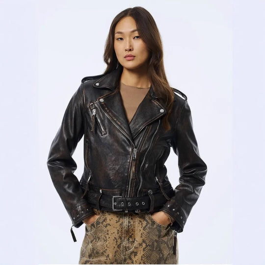 Damen Kunstleder Bikerjacke mit asymmetrischem Reißverschluss EB