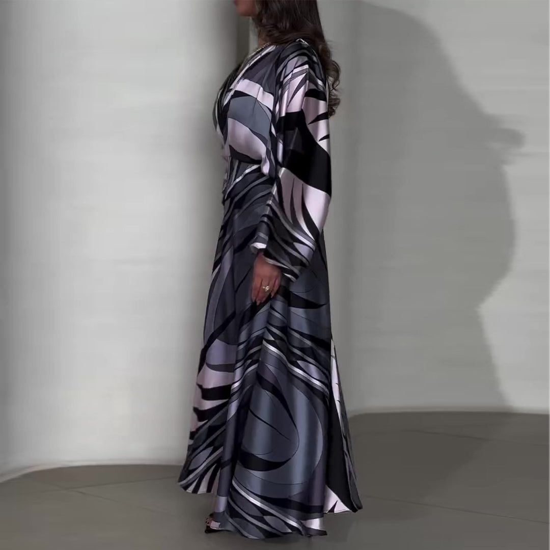 Damen Maxikleid mit innovativem Wickeldesign und schwingendem Saum EB