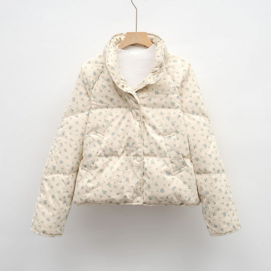 Damen voluminöse Steppjacke mit floralem Design und praktischen Taschen EB