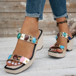 Damen Wedge-Sandaletten mit funkelnden Applikationen und komfortablem Fußbett EB