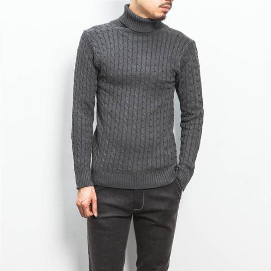 Herren nan Feinstrick-Rollkragenpullover mit Zopfmuster und schmaler Silhouette EB