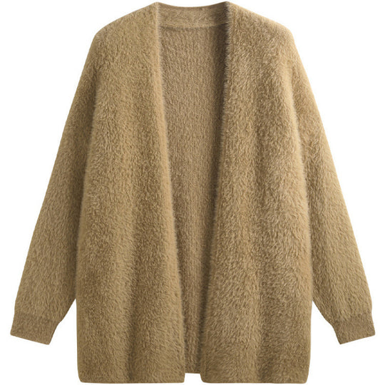 Damen oversized Strickjacke aus weichem Fleece mit offenem Schnitt EB