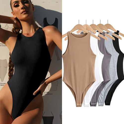 Damen sportlicher Einteiler mit hohen Beinausschnitten und rundem Halsausschnitt EB