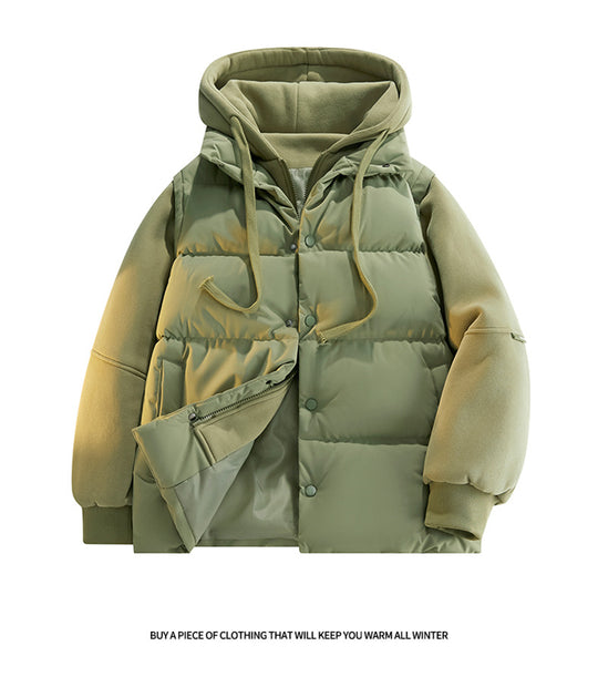 Herren Hybrid-Steppjacke mit Fleeceärmeln, Kapuze und verdecktem Druckknopfverschluss EB