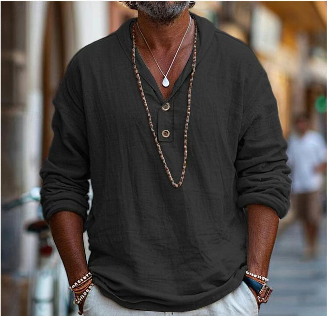 Herren lässiges Langarmshirt mit Knopfleiste und modernem Schnitt EB