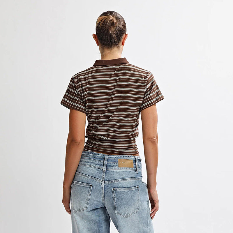 Damen lässiges gestreiftes Kurzarmshirt EB