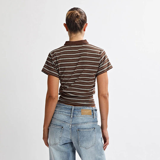 Damen lässiges gestreiftes Kurzarmshirt EB