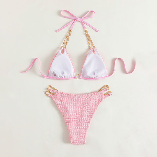 Damen Triangel-Bikini mit edlen Ketten-Details und raffinierten Schnürungen EB