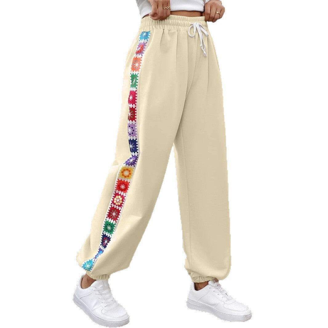 Damen Freizeit-Hose mit buntem Blumenmuster und elastischem Bund EB