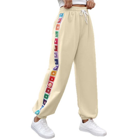 Damen Freizeit-Hose mit buntem Blumenmuster und elastischem Bund EB