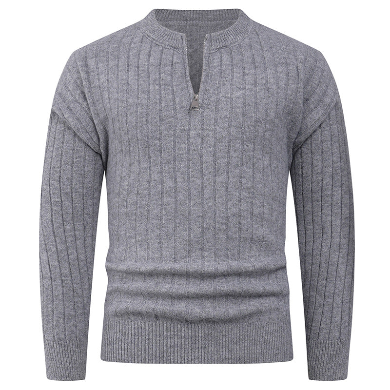 Herren Strickpullover mit hohem Kragen und modernem Reißverschluss EB