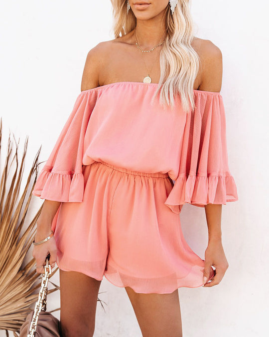 Damen Off-Shoulder Jumpsuit mit voluminösen Rüschensleeves EB