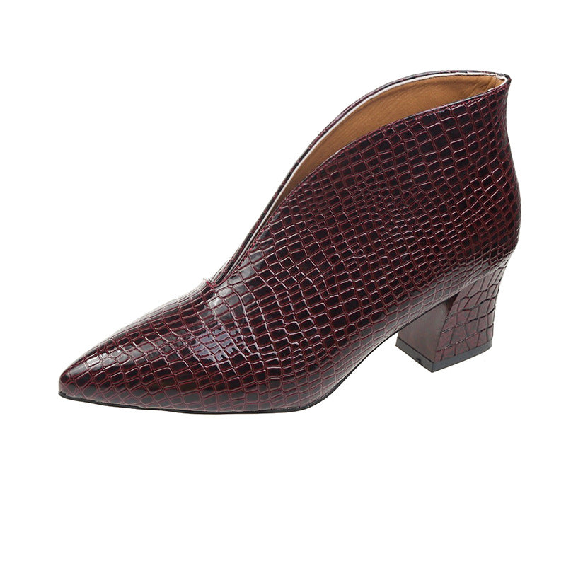 Damen nan spitze Stiefelette mit Krokoprägung und niedrigem Kittenabsatz EB