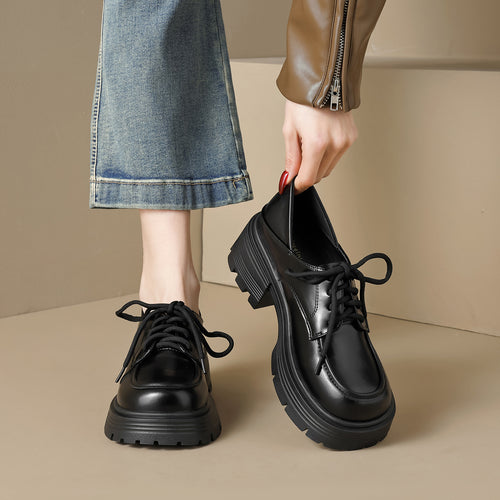 Damen elegante Schnürschuhe mit robustem Plateau EB