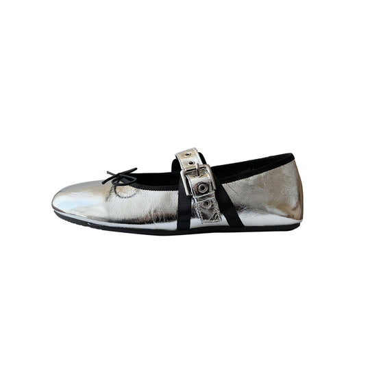 Damen Ballerinas mit dekorativem Riemchen und schimmerndem Metallic-Look EB