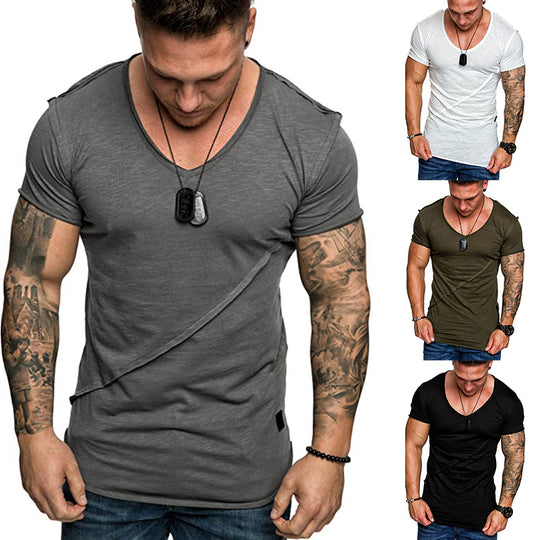 Herren V-Ausschnitt T-Shirt aus hochwertiger Baumwolle mit strukturierter Oberfläche EB