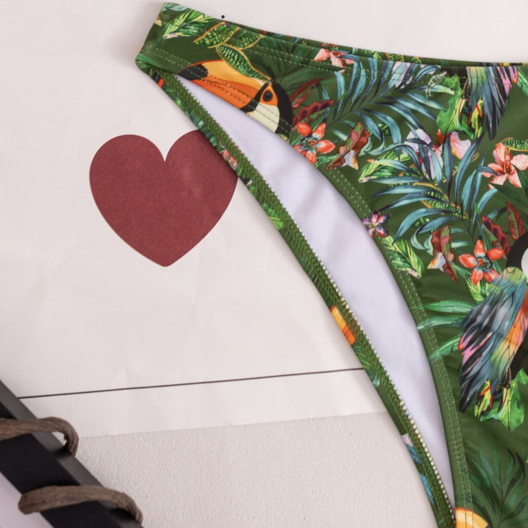 Damen Bandeau-Bikini mit exotischem Tropenmuster EB