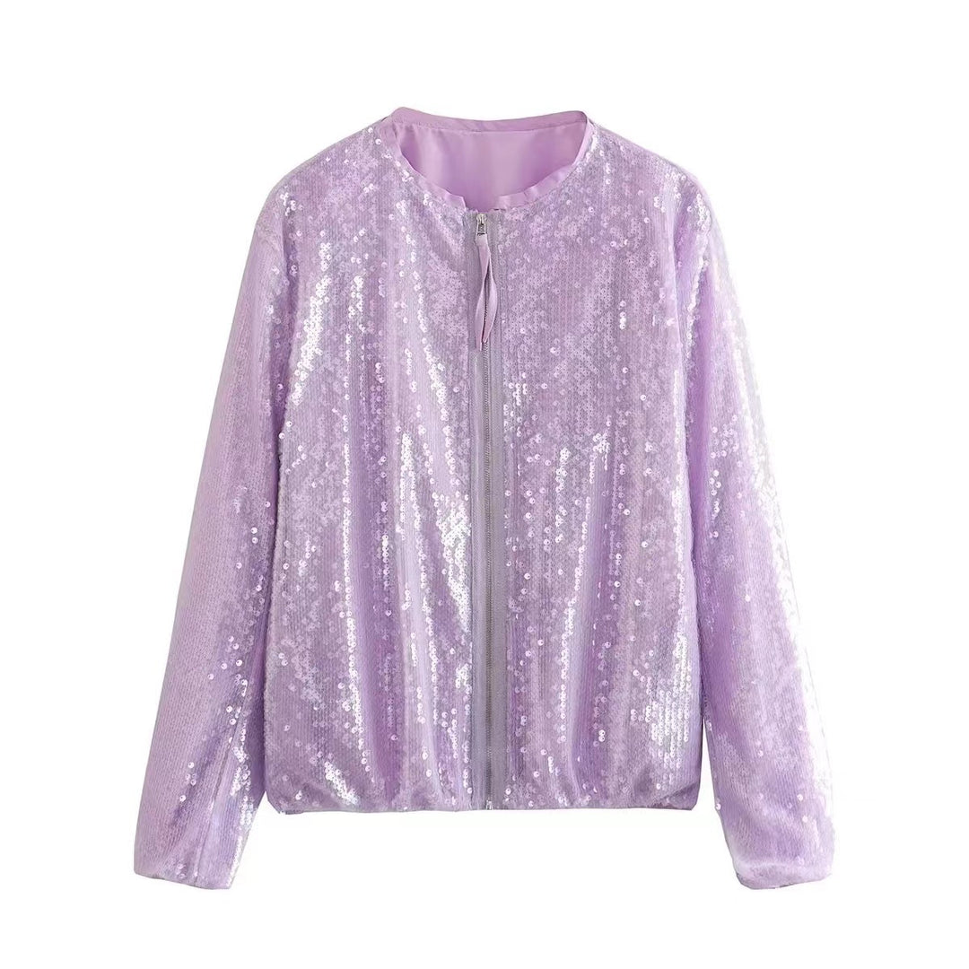 Damen Paillettenjacke mit durchgehendem Reißverschluss und elegantem Stehkragen EB