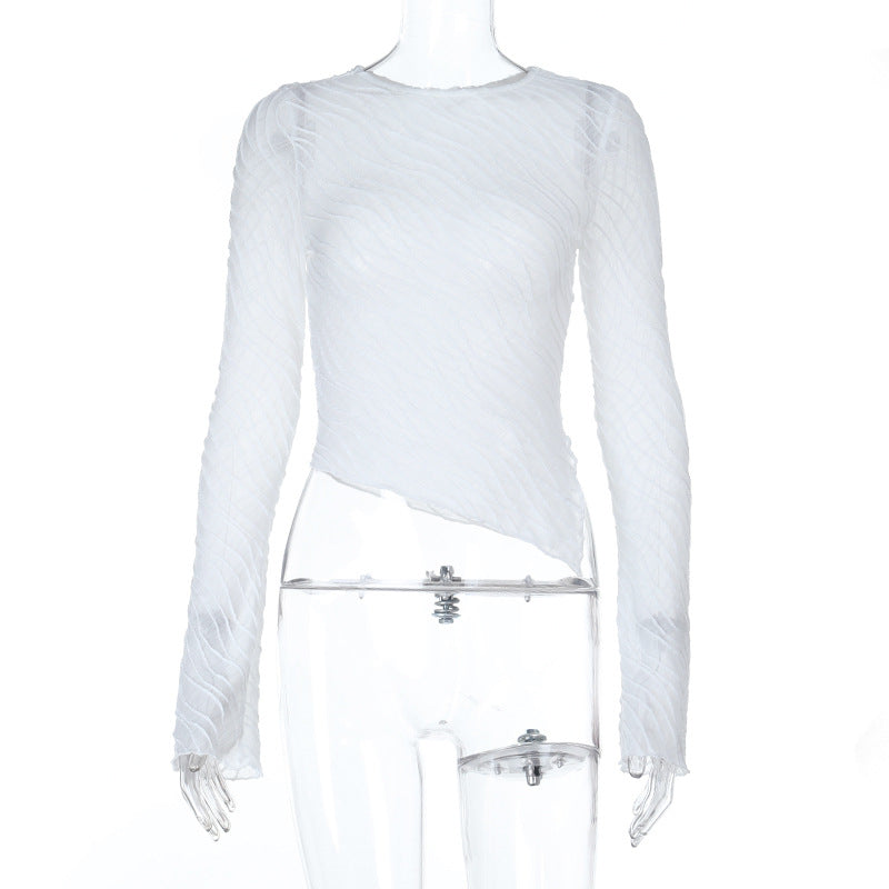 Damen Elegantes Langarm Transparenttop mit strukturiertem Design EB