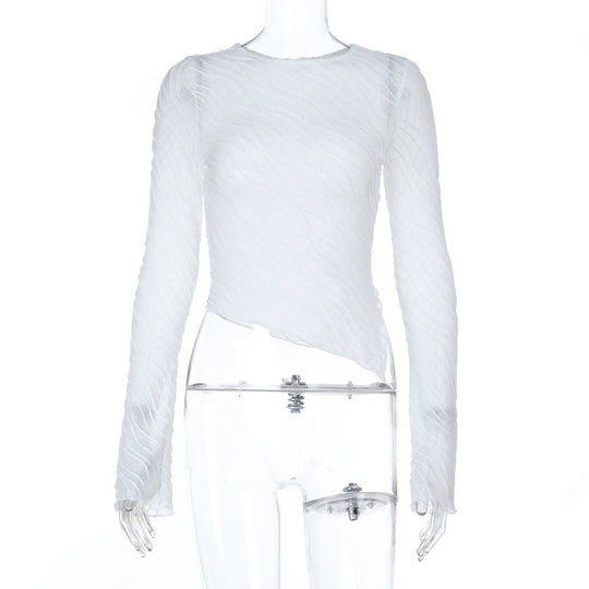 Damen Elegantes Langarm Transparenttop mit strukturiertem Design EB