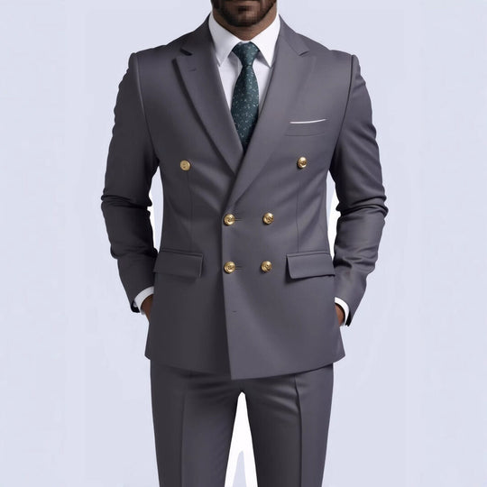Herren nan doppelreihiger Slim-Fit Anzug mit goldenen Zierknöpfen und schmaler Businesshose EB