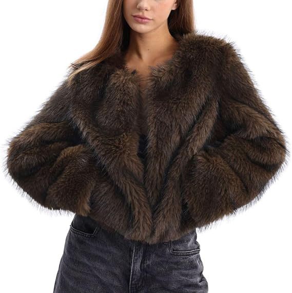 Damen Plush-Cropped-Jacke mit elegantem Fellbesatz EB