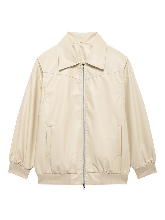 Damen Kunstlederjacke mit lässigem Schnitt und elastischem Saum EB