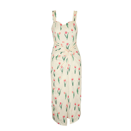Damen Maxikleid mit floralem Druck und knotenähnlichem Design EB