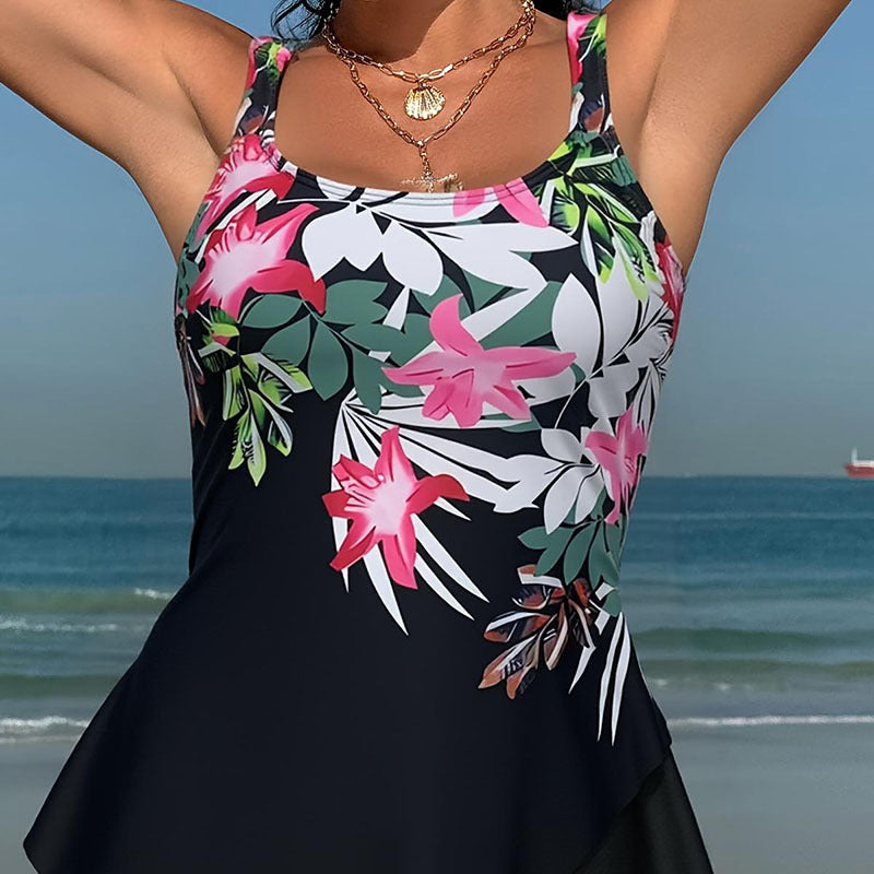 Damen Tankini-Set mit floralem Oberteil und hoch geschnittenem Slip EB