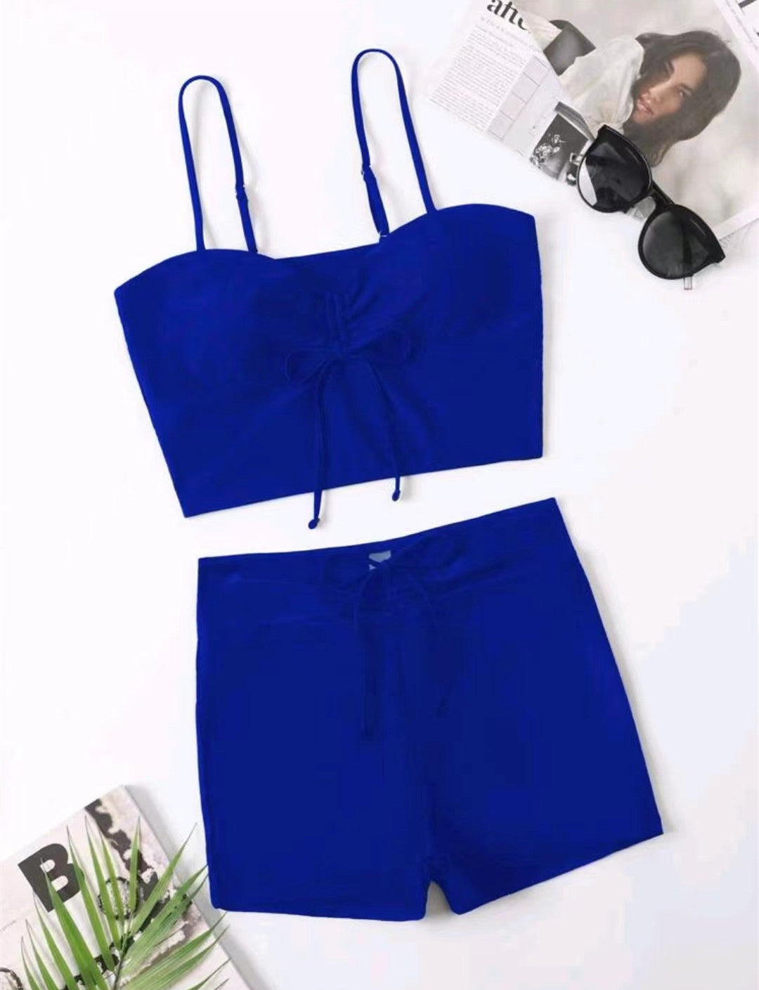 Damen Sportliches Bikini-Set mit Crop-Top und Shorts EB