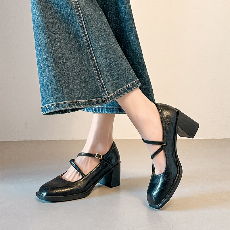 Damen Mary Jane Pumps mit elegantem Riemchen und komfortablem Blockabsatz EB