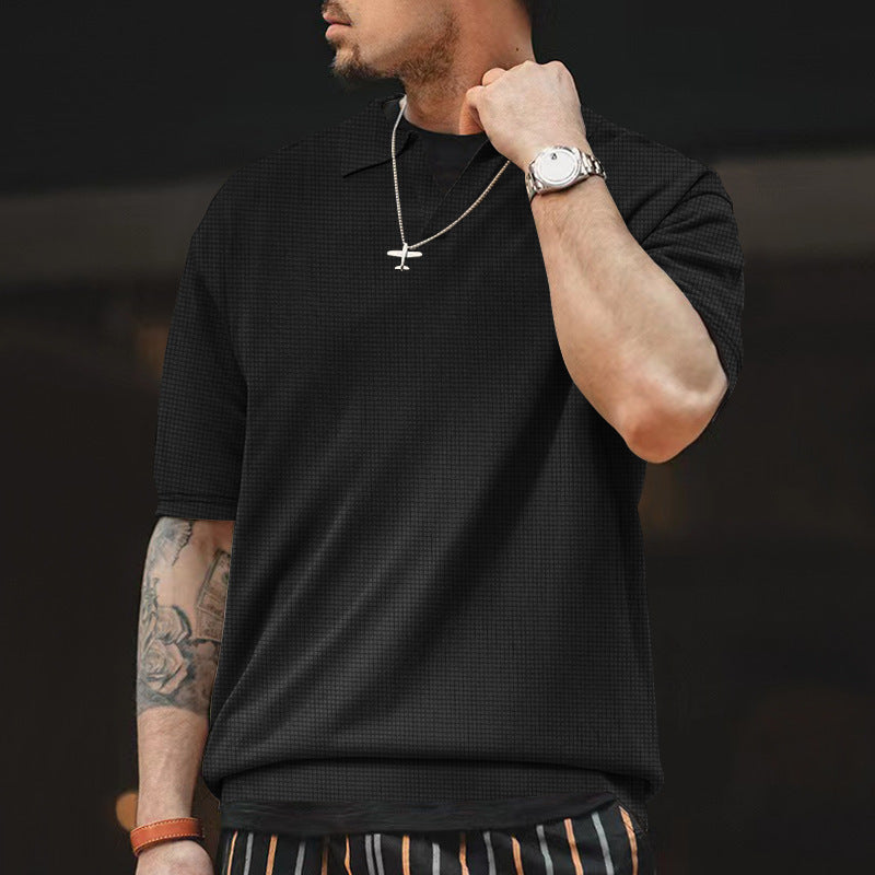 Herren Kurzarm Polohemd mit strukturiertem Design und modernem V-Ausschnitt EB