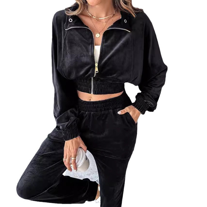 Damen lässiger Sportanzug mit elastischem Bund und Taschen EB