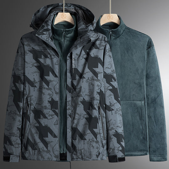 Herren modularer Softshell-Parka mit herausnehmbarer Fleece-Innenjacke, winddichter Außenhülle und verstellbarer Kapuze EB
