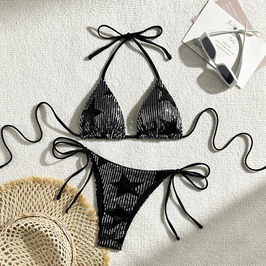 Damen Glänzender Sequin-Bikini mit verstellbaren Trägern EB