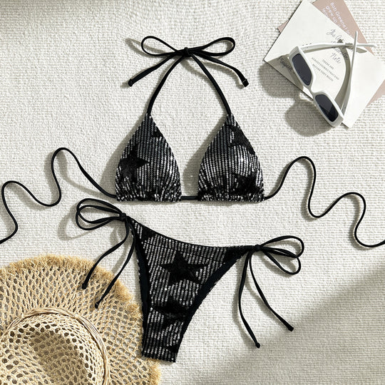 Damen Glänzender Sequin-Bikini mit verstellbaren Trägern EB