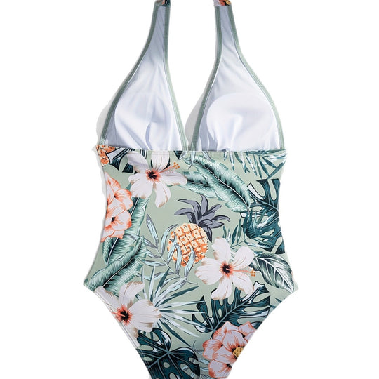 Damen Eleganter Hoch geschnittener Badeanzug mit floralem Design EB