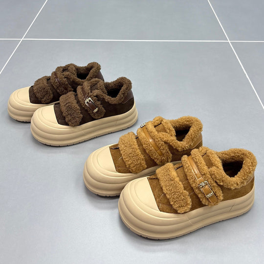 Damen Komfortable Sneaker mit kuscheligem Fleece-Futter und praktischen Klettverschlüssen EB