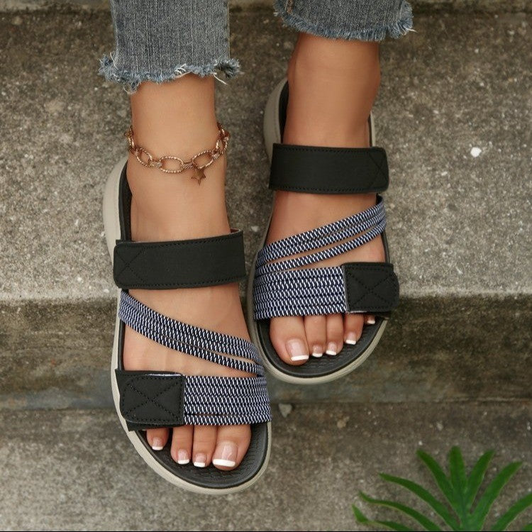 Damen komfortable Riemchensandalen mit elastischem Fußbett EB