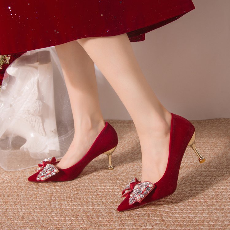 Damen elegante High Heel Pumps mit funkelndem Schleifenakzent EB