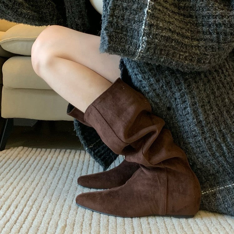Damen modische Stiefel mit gerafftem Schaft und spitzem Fußteil EB