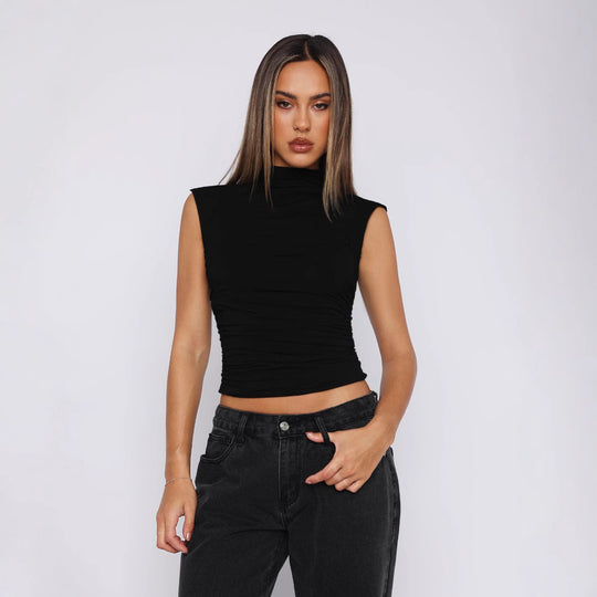 Damen Stretch-Oberteil mit figurbetontem Schnitt und hochgeschlossenem Kragen EB