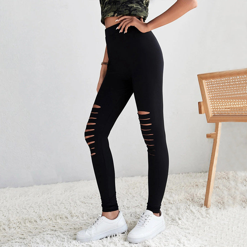 Damen Leggings mit modischen Cut-Outs und hohem Bund EB