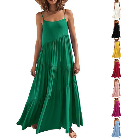 Damen luftiges Maxikleid mit Spaghetti-Trägern und stilvollem Layering EB