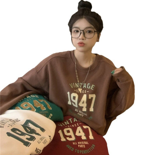 Damen lässiger Oversized Sweatshirt mit Vintage-Druck EB