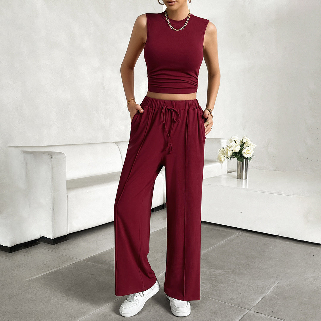 Damen Freizeit-Set mit tailliertem Top und weitem Hose EB