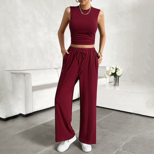 Damen Freizeit-Set mit tailliertem Top und weitem Hose EB