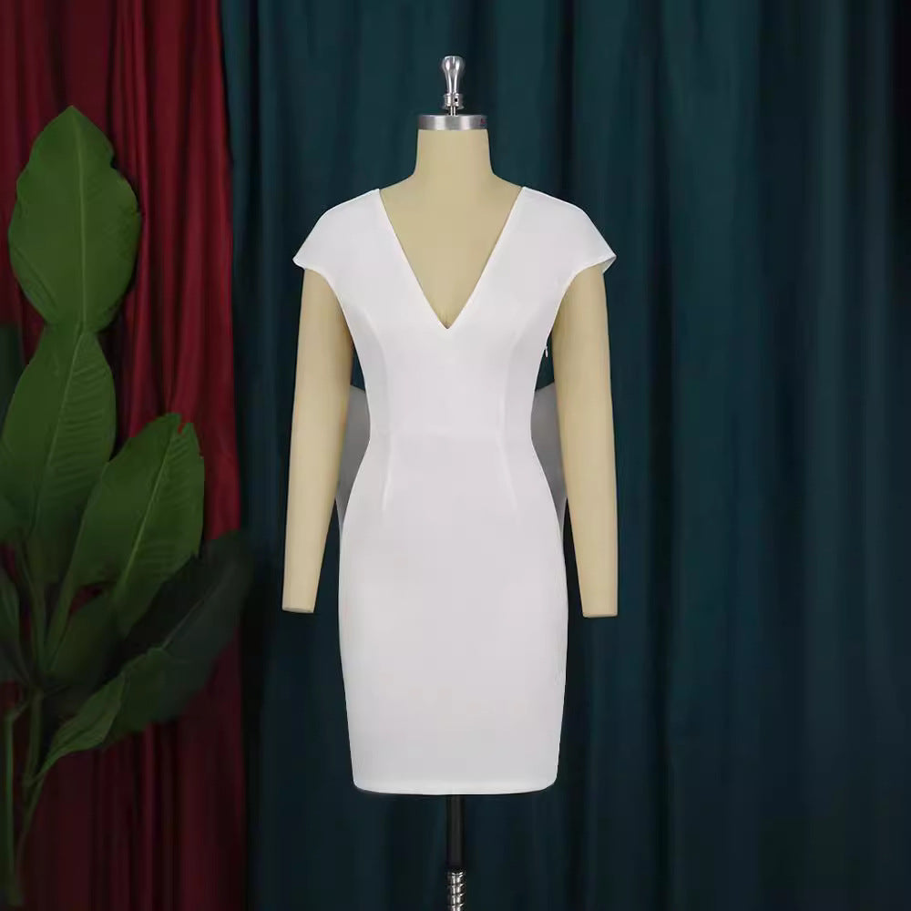 Damen figurbetontes Cocktailkleid mit elegantem V-Ausschnitt und schwingendem Saum EB